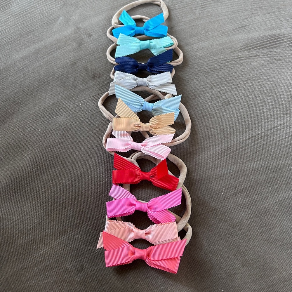 Kids Multi-Color Bow Headband Set - Assorted Blue, Pink, Red, Peach, Navy